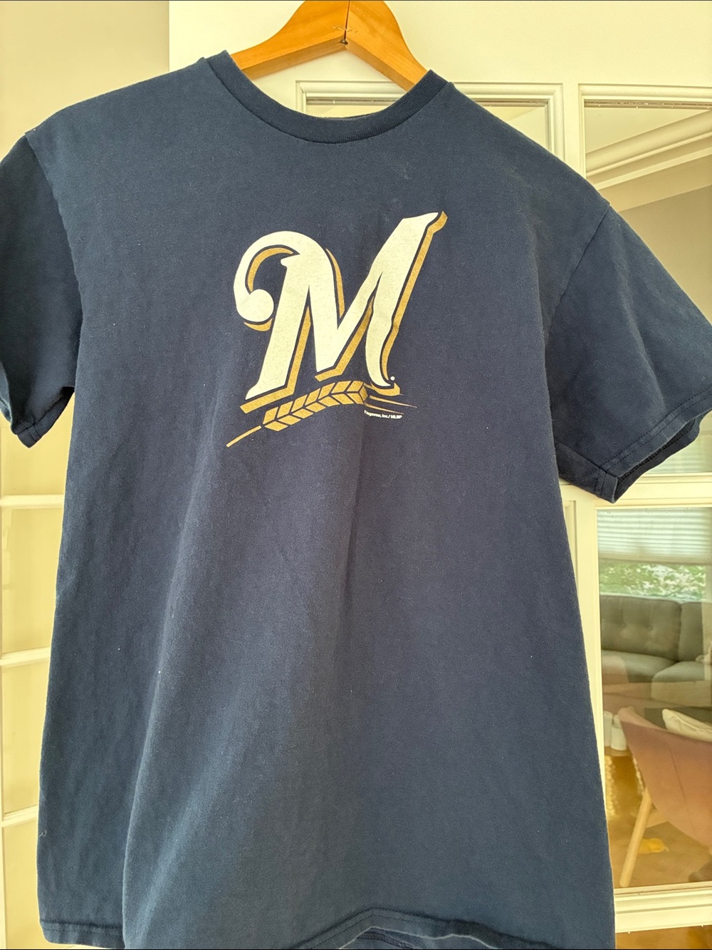 Milwaukee Brewers Men's Navy Crewneck T-Shirt with Gold & White 'M' Logo